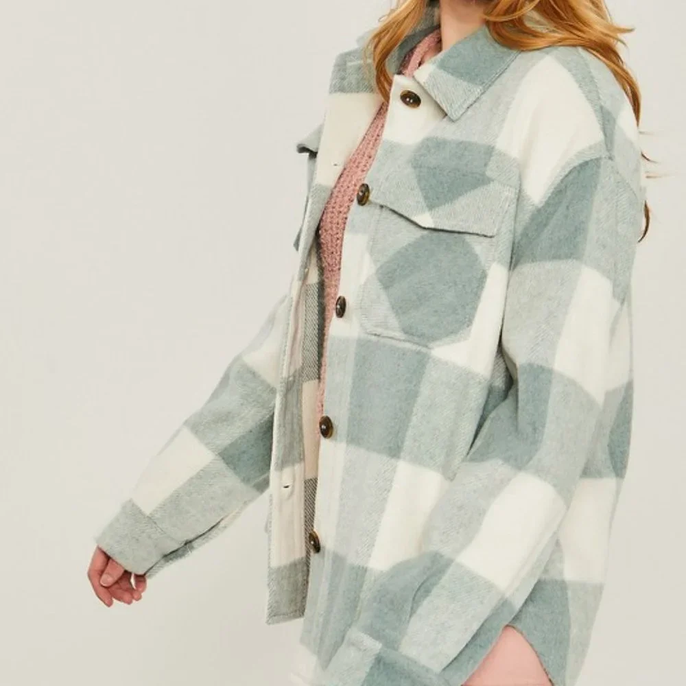 Sage Green Buffalo Plaid Shacket - Picture 5 of 7